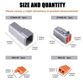 MUYI DTM Connector Kit, 5 Sets 6 Pin IP67 Waterproof Connector DTM04-6P/DTM06-6S for 22-15 AWG Wire Harness with Size 20 Contacts Pin Sockets
