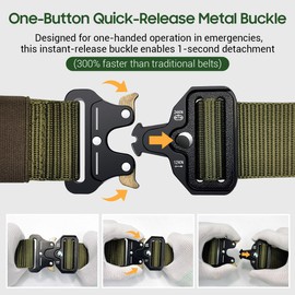 Mens Tactical Belt-Military Style Quick Release Heavy Duty Nylon Belt with Metal Buckle, Adjustable Utility Belt Waist Webbing for Outdoor, Camping, Hiking, Work - Durable & Gift Ready with Hook