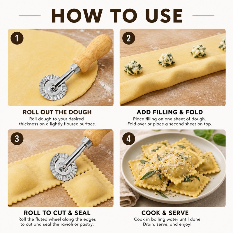 Ravioli Cutter for Pasta & Pastry – Fluted Stainless Steel