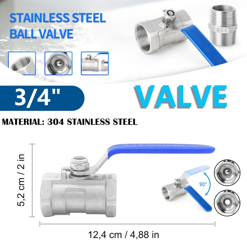 304 Stainless Steel Ball Valve, DN20 3/4 Inch Two-Piece Ball