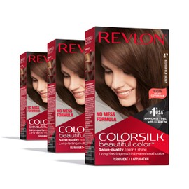 Revlon Permanent Hair Color, Permanent Brown Hair Dye, Colorsilk with 100% Gray Coverage, Ammonia-Free, Keratin and Amino Acids, Brown Shades (Pack of 3)