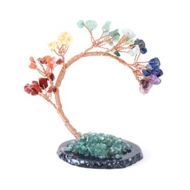 Natural 7 Chakra Healing Crystal Money Tree Handmade Wire Wrapped on Natural Agate Slice Base Gemstone Yoga Feng Shui Trees Home Decor for Mom Mothers Day