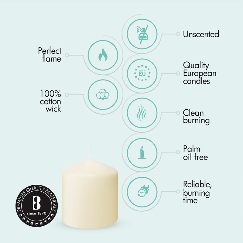 Bolsius Ivory Pillar Candles – 3x3" Unscented Candle Set of