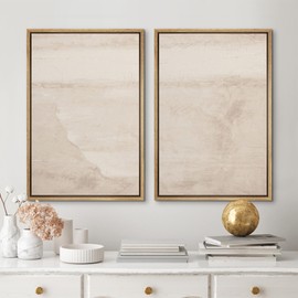 MUDECOR Framed Canvas Print Wall Art Set Minimalist Beige Gradient Abstract Illustrations Modern Art Decorative Bohemian Calm/Zen for Living Room, Bedroom, Office - 16"x24"x2 Natural