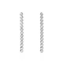 Diamond Treats Long Earrings for Women in 925 Sterling Silver, Long Earrings for Women with Cubic Zirconia Stones, Elegant Earrings with Stones in a Line, 925 Sterling Silver, Sterling Silver