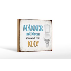 FEMER Wooden Sign with German Text 18 x 12 cm Men with Level Sitting on Toilet