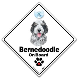 Bernedoodle Dog Car Sign, Dog on Board Sign, Dog Decal Suction Cup Window Sign, Dog on Board, Designed to Notify of Dog in Vehicle 14 cm x 14cm x 2cm