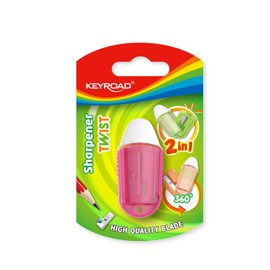 Keyroad Plastic Sharpener with Eraser, Single Mini Sharpener, Blister, Colour Mix, Pencil Sharpener / Pack of 1