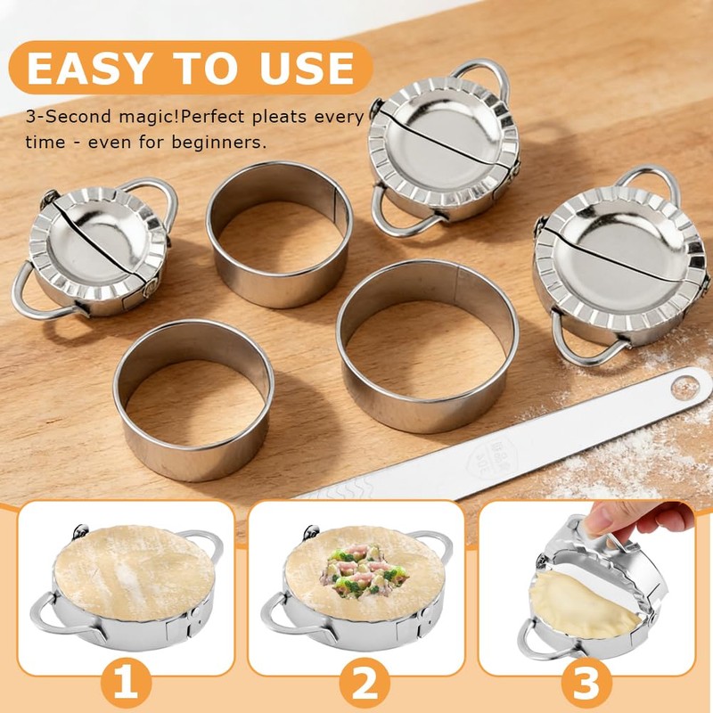 7 Piece Dumpling Maker Set, Stainless Steel Empanada Press Kit,