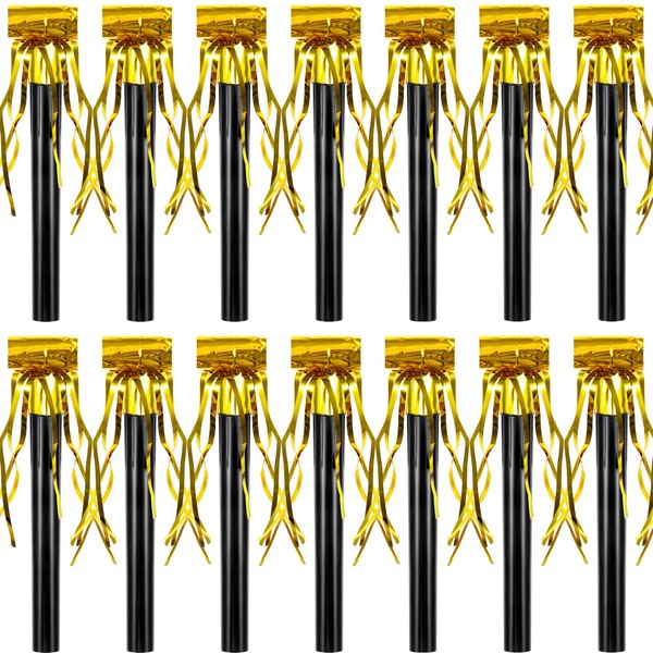 Skylety 18 Pieces Party Squawkers Party Blower Noisemakers Blowouts Whistles Fringed Noise Maker Gold Musical Blowouts for New Year Party Birthday Party Supplies