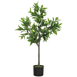 HOMCOM Lifelike Artificial Laurel Tree, 3FT Fake Tree with 345 PEVA Leaves and Flocked Soil, Potted Fake Plant for Home or Office Decor, Green