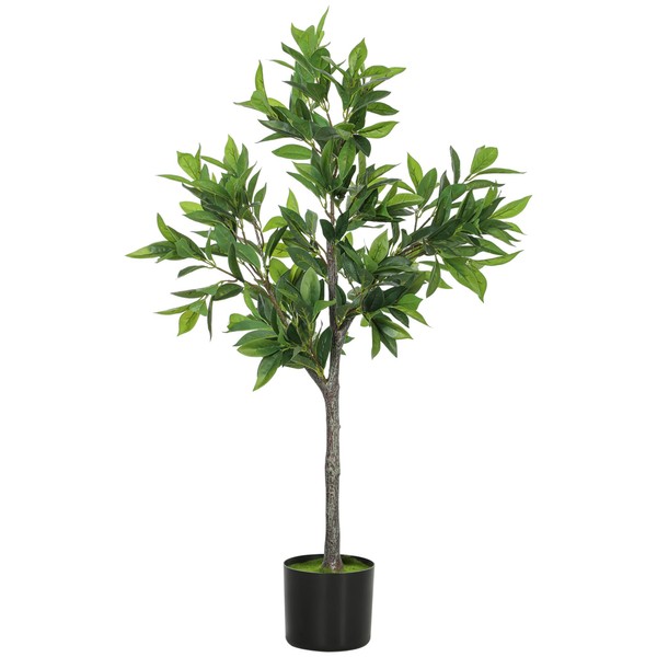 HOMCOM Lifelike Artificial Laurel Tree, 3FT Fake Tree with 345