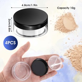 Lnngub 4 Pcs 10ml/0.34oz Refillable Loose Powder Containers Plastic Powder Container Empty Travel Powder Container Reusable No Leak Loose Powder Compact with Rotatable Sifter and Black Screw Lid