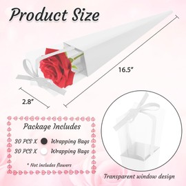 Qkansiw 60 PCS Flower Wrapping Bags - Florist Bouquets Holder, Single Rose Packaging Sleeves for Valentines Day Wedding Birthday Gift Floral Arrangement Black & White
