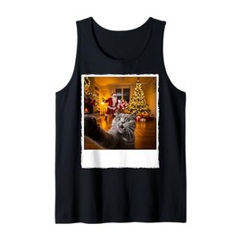 Cute Grey Cat Selfie with Santa Claus Gifts Christmas Tree Tank Top