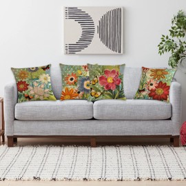 Umimiss 4PCS Floral Cushions - Cushion Covers,Cushion Covers 45 X 45,Garden Cushions,Outdoor Sunflower Pillow Case,Outdoor Cushions For Garden Furniture,Floral Butterfly Decorative Throw Pillow Covers