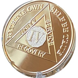 4 Year AA Medallion 22K Gold Plated Premium Serenity Prayer Sobriety Chip