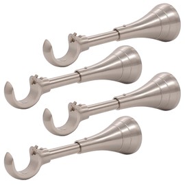 6 in Curtain Rod Brackets, Heavy Duty Large Curtain Rod Bracket, Extra Long Curtain Holder for 3/4 to 1 inch Rods, 4 pcs Brackets for Curtain Rods, Wall Mount, Set of Four, Brushed Nickel