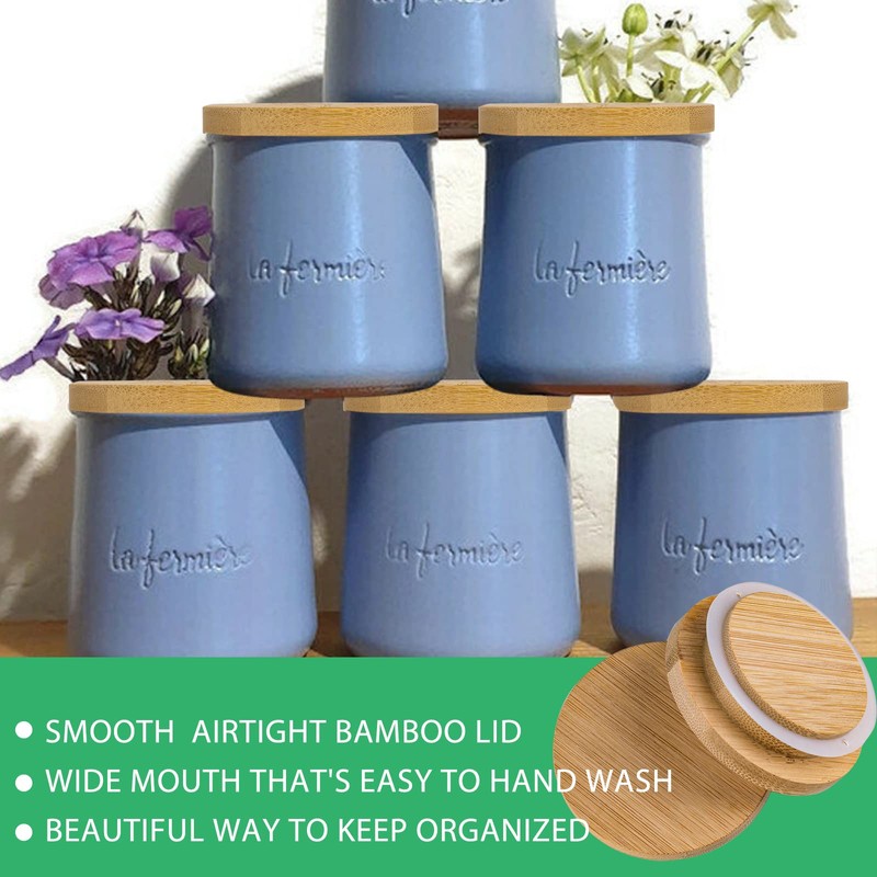 La Fermiere Yogurt Jar lids- 6PC Bamboo Jar Lids for