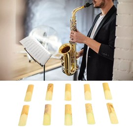 Saxophone Reeds, Professional Alto Saxophone Reeds Wooden Color 10 Pieces Clear Voice for Saxophone Performance (Size 2)