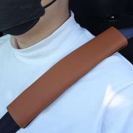 GELVTIC Car Seat Belt Covers for Adults Soft Leather Seatbelt Shoulder Pad Neck Cushion Protector Comfortable Driving Car Accessories Truck SUV Airplane Backpack (SC01Brown-12.4in-1Pack)
