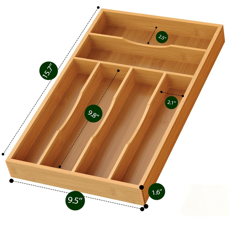 Bamboo Silverware Organizer, Bamboo Kitchen Drawer Cutlery Organizer, Utensil Holder,