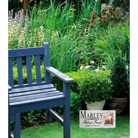 Broad Bay Pet Memorial Stone with Photo on Solid Marble Stone - Custom Picture - Dog or Cat Headstones Garden Stones Grave Markers - 12”x 6” (Beloved Friend)