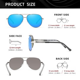 KINGSEVEN Men's Polarised Aviator Sunglasses Classic Retro Casual Holiday Driving Sunglasses with UV Protection, grey / blue
