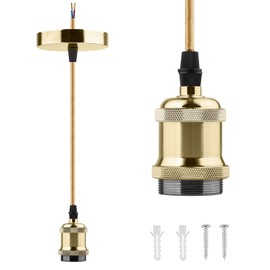 Glirowy Vintage Ceiling Pendant Light Fitting, Braided Flex E27 Lamp Holder Copper Ceiling Rose with 1.1M Cable-Bronzed