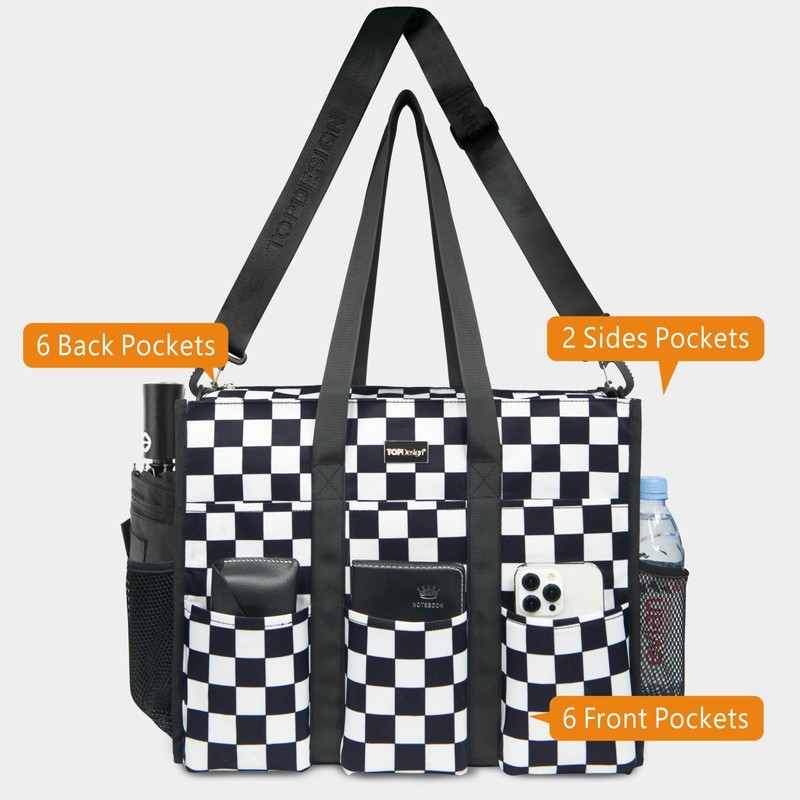 TOPDesign Utility Water Resistant Tote Bag with 22 Exterior &