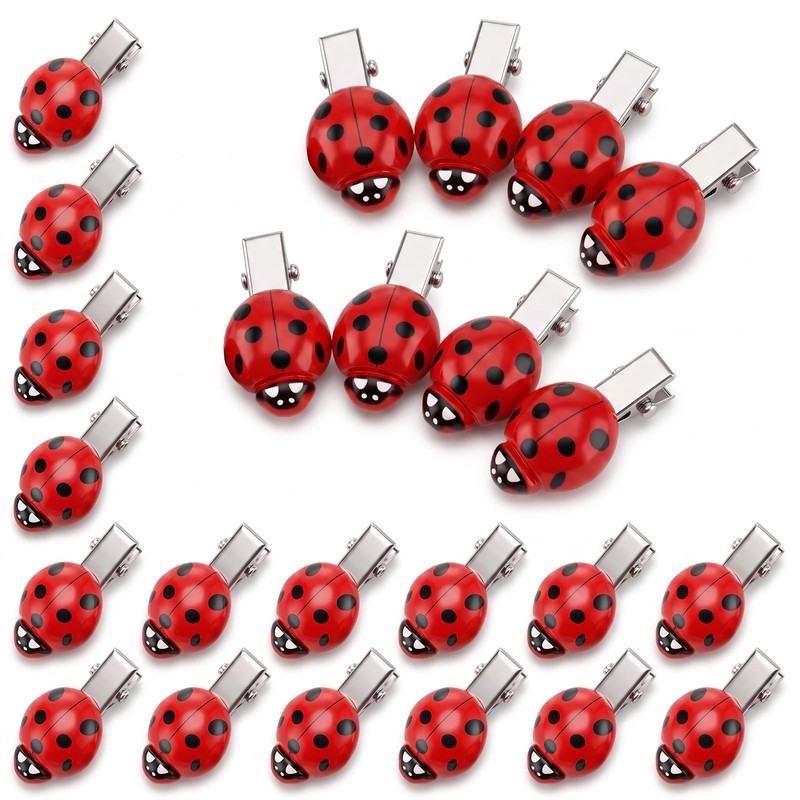 24Pcs Red Ladybug Hair Clips, Fun Mini Animal Bug Hair