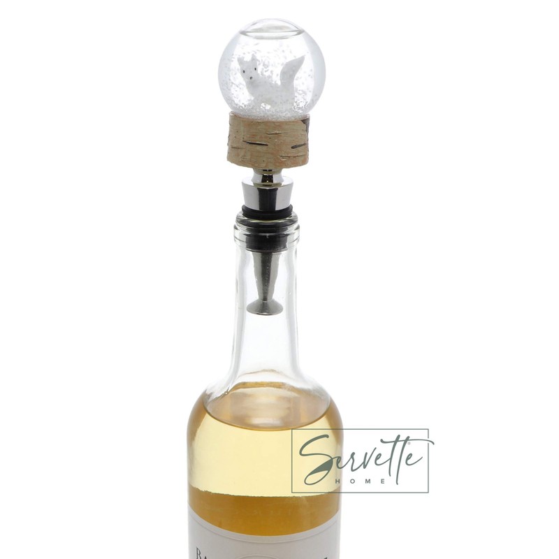 Wine Stopper Snow Globe with White Fox