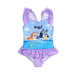 Bluey Girls Swimming Costume | One Piece Swimwear for Girls | Frilly Waist | Beachwear for Young Girls | Ages 2-8 Years (UK, Age, 2 Years, 3 Years, Regular, Lilac)