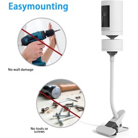 OkeMeeo No Drill Mount for Pan Tilt Camera, Flexible Gooseneck Clamp Camera Mount Compatible with Pan Tilt Camera (White, 1 Pack)