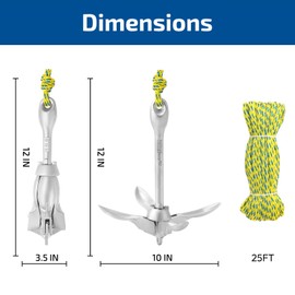 Swonder Kayak Anchor, 3.5lbs Folding Anchor Kit w/Rope & Storage Bag, Complete Accessories Kit for Kayak, Paddle Board, Jet Ski and Small Boats (25ft)