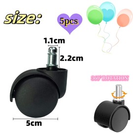 DACUAN Office Chair Wheels Replacement, 5 Pcs Chair Caster Wheel, 2 Inch Office Chair Casters Heavy Duty, Computer Desk Chair Wheel Safe Mute Rotating Rubber Wheels for Wood Floors and Carpet