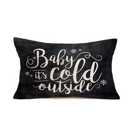 Qinqingo Christmas Pillow Covers 12x20 Inch Baby It's Cold Outside with Beautiful Falling Snowflakes Waist Lumbar Cotton Linen Throw Pillow Case Cushion Cover Sofa Couch Xmas Home Decor (Xmas-3)