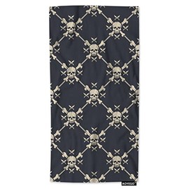 AOYEGO Pirate Skills Kitchen Towel Nautical Ropes Skeleton Head On Black Background Hand Towel Soft Absorbent Microfiber Towels for Hair Spa Hotel 15x30 Inch