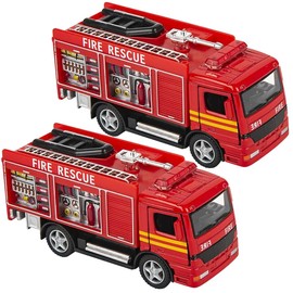ArtCreativity Diecast Fire Truck Toy, Set of 2 Firetruck Toys 3-5 Years Old, Engine Rescue Trucks, Diecast Toy, Fire Trucks for Toddlers 1-3 with Pullback Mechanism, Great Gift Idea for Boys and Girls