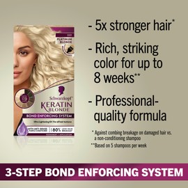 Schwarzkopf Keratin Blonde Hair Dye, 001 High Lift Platinum Blonde, Professional Quality Permanent Hair Color, Bond Enforcing System, Pre-Color Serum & Purple Conditioner Included