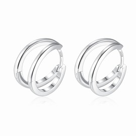 925 Silver Double Hoop Earrings, Small Hypoallergenic Cartilage Huggie Earrings, Unique Gift for Women Girls 12 mm, Silver