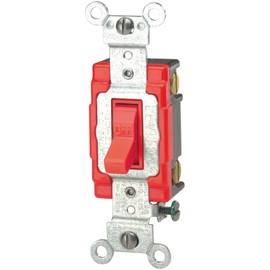 Leviton 20-Amp, 120/277-Volt, Toggle Single-Pole AC Quiet Switch, Extra Heavy Duty Spec Grade, Self Grounding, 1221-2R, Red