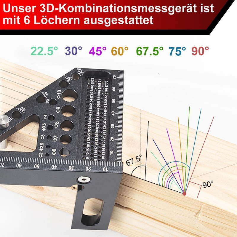YUENGJGI 3D Multifunctional Angle Gauge, Aluminum Alloy 22.5-90° Miter Gauge,