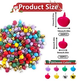 300 pcs Jingle Bells For Crafts Colorful Small Bells For Crafting, 8mm 10mm Craft Bells Metal Small Bells That Jingle For Crafts for Bell Wreaths, Jewellery Making, Home Decoration