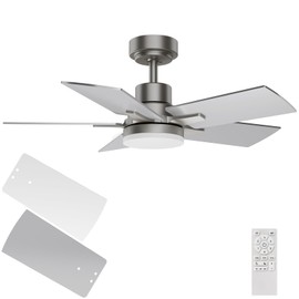 Regair Ceiling Fan 32 Inch, Remote Control DC Motors, 3CCT 3000K-4000K-6500K Dimmable Timer Noiseless, Modern Nickel Compact Ceiling Fans with Light for Indoor & Outdoor