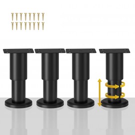 TELANKS Pack of 4 Furniture Feet, Height Adjustable, Furniture Feet, Adjustable 8-12 cm, Black Furniture Legs, Furniture Feet, Metal, Adjustable Feet for Furniture, Sofa, Bed, Bedside Table, Cabinet