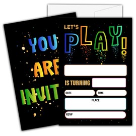 Ycyfckdr Playground Birthday Invitations For Kids Girls Boys, Neon Let's Play Birthday Party Invitation Cards, Birthday Party Decor Supplies - 20 Fill In Invitations With Envelopes (D08)