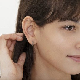 925 Sterling Silver Clear Cubic Zirconia Small Hoop Huggie Earrings For Toddlers, Kids and Young Teens 7mm - Simple & Adorable Perfect Baby Girl Earrings- Best Gift for Birthdays