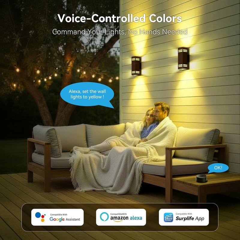 Smart Outdoor Wall Lights 2 Pack, IP65 RGB Wall Lights
