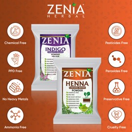 Zenia Zenia 100% Pure Indigo Powder and Henna Powder Hair Color Combo Kit | for Coloring Hair and Beard Black | 100 Grams Each | All Natural, Chemical Free, PPD-free, Ammonia-free